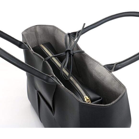 Designer Vintage Vegan Leather Satchel Tote with Clutch - Eco-Friendly Style - Picture 6 of 7